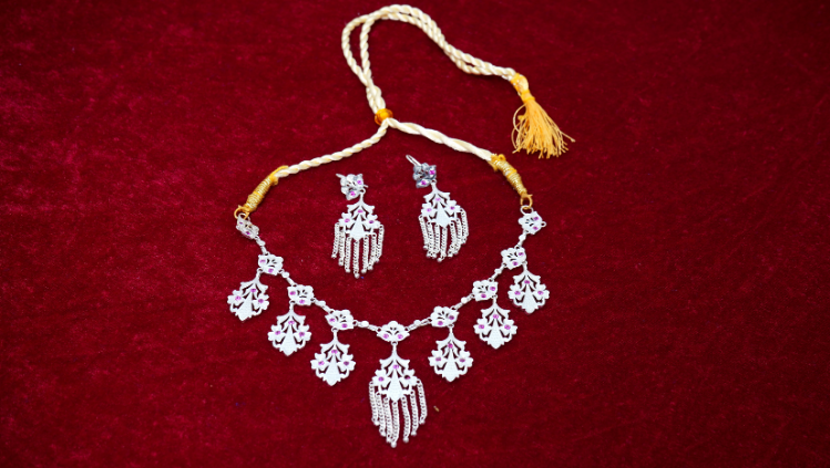 arsh gold tone silver necklace and earrings set